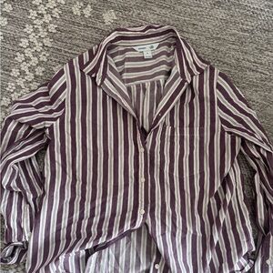 Old Navy Women's Striped Button Down Shirt - Purple and White